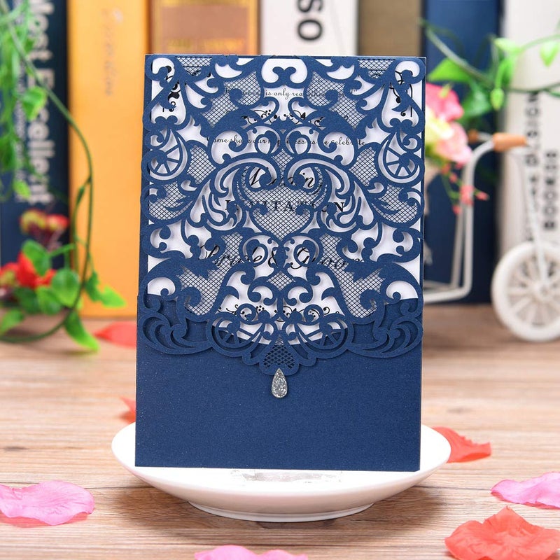 FOMTOR 50-Pack Blue Laser Cut Wedding Invitation Cards Set w/Envelopes & Inserts & Seals â€“ for Wedding, Bridal Shower, Graduation, Birthday Party, Engagement, Anniversary - Image 2